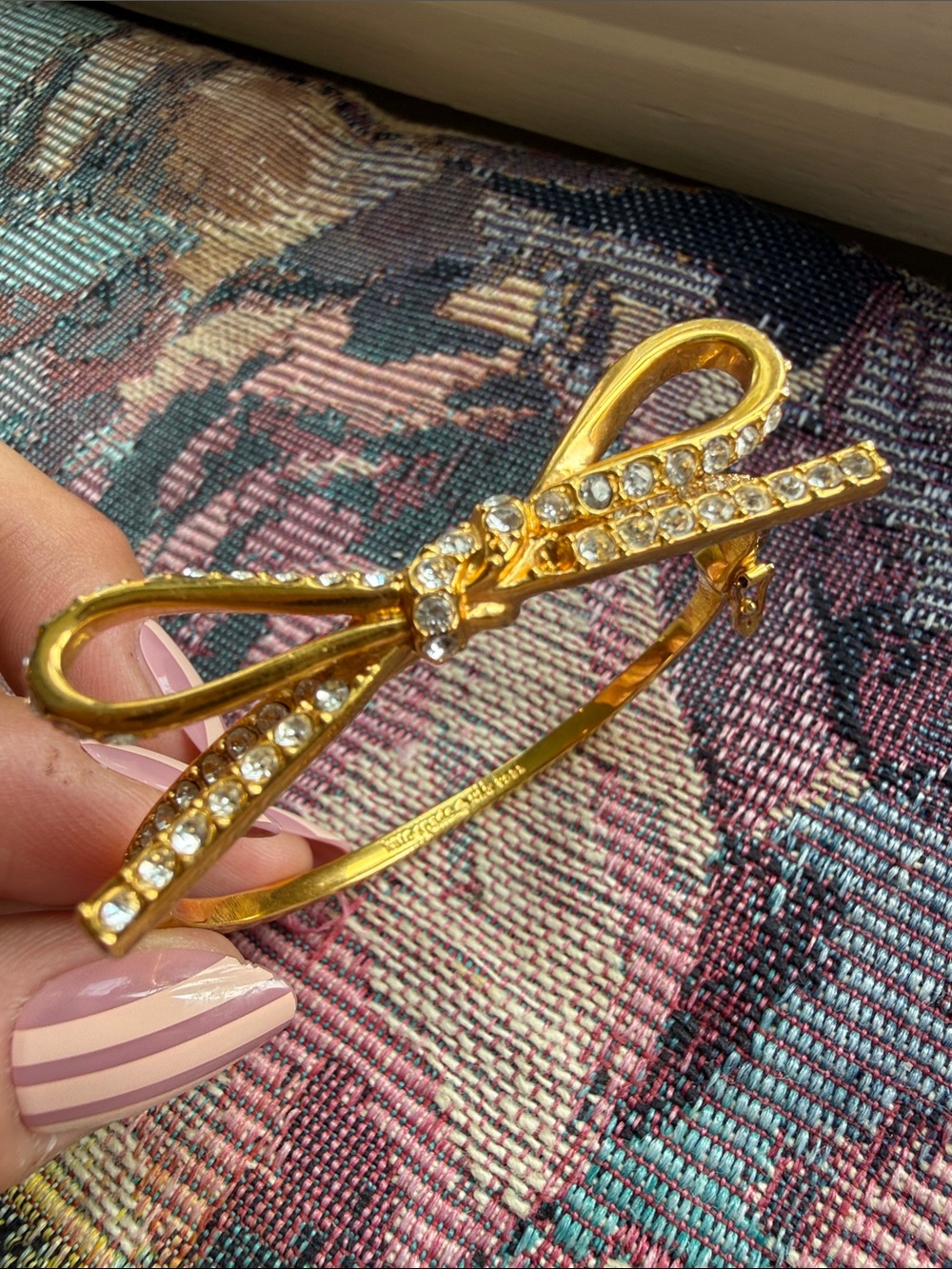 Kate Spade Gold Bow Crystal Hinged Bangle Bracelet
